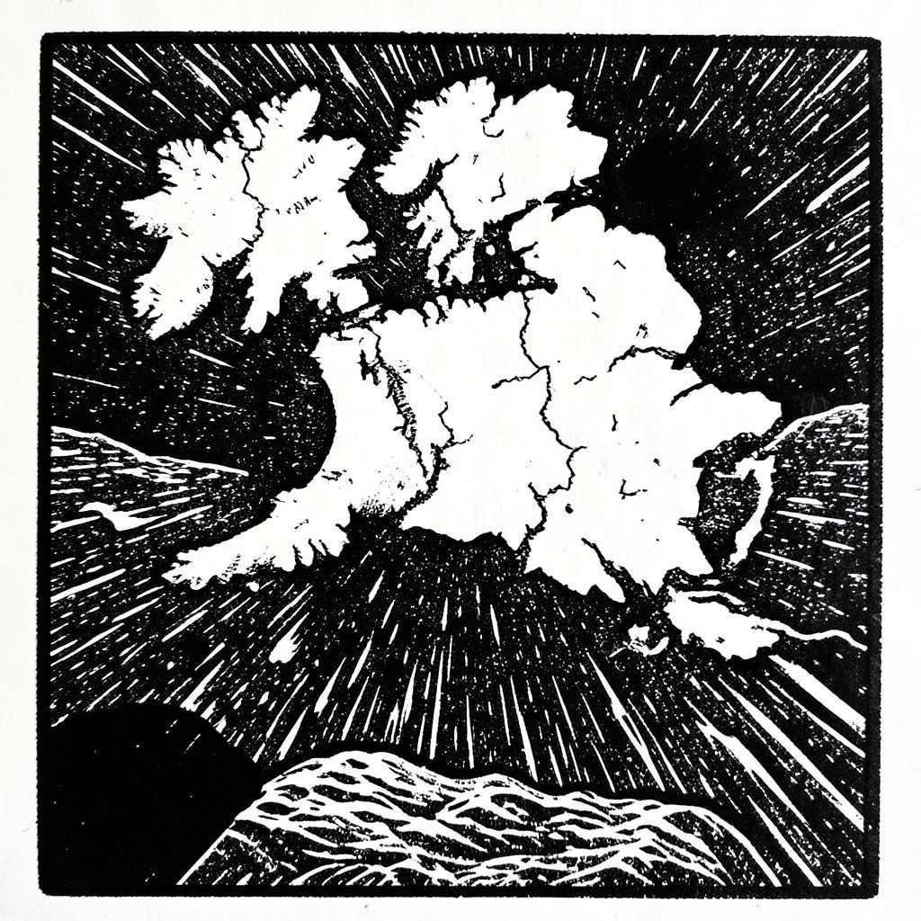 Muted illustration referencing a country's coronavirus response in green and grey tones